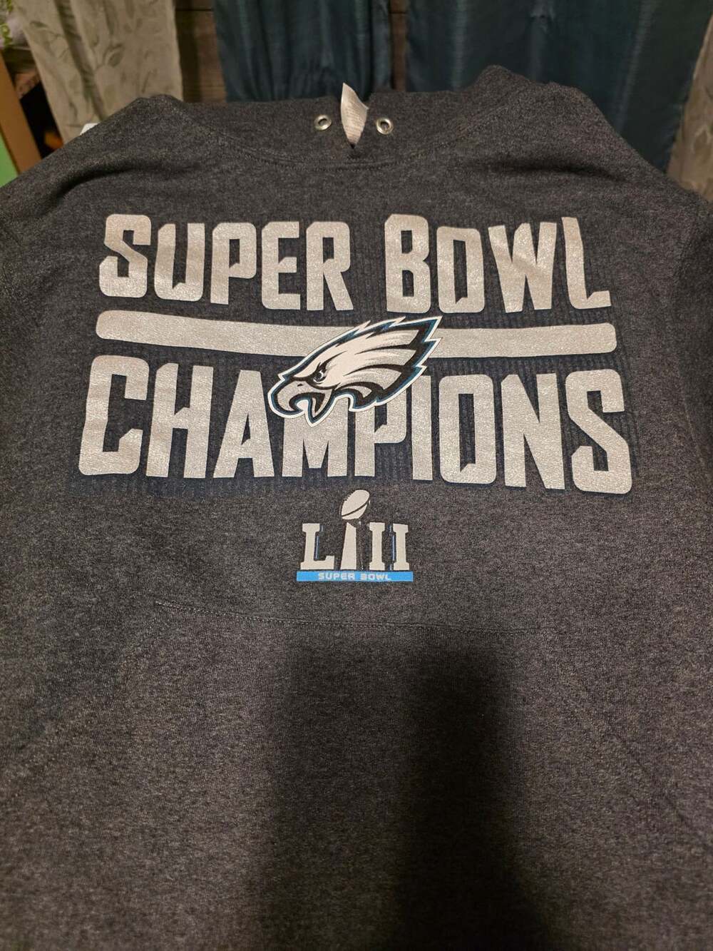 Jerzees Super Bowl LII Champions Philadelphia Eagles Hoodie Size S Charcoal
